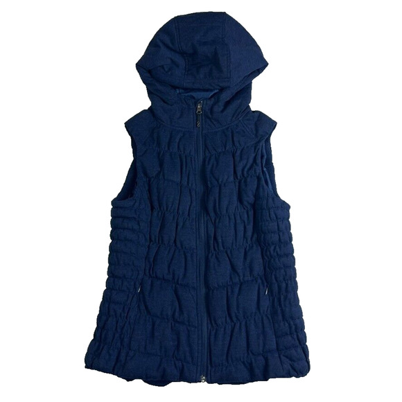 Be by Blanc Noir Puffer Vest Jacket Size Medium Navy Quilted Full Zip Hooded - Picture 1 of 10